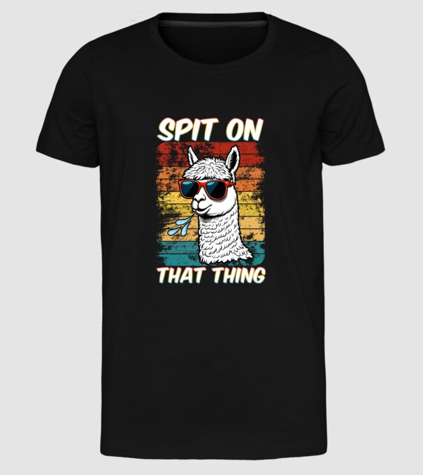 Spit on that thing láma szivárványos minta fekete pólón