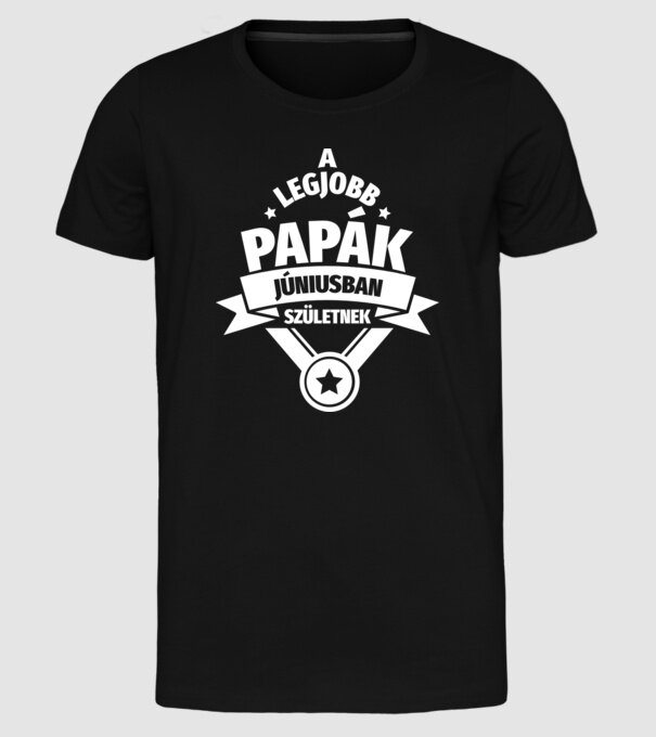 Szimpla csillagos szülinapos papa JÚNIUS minta fekete pólón