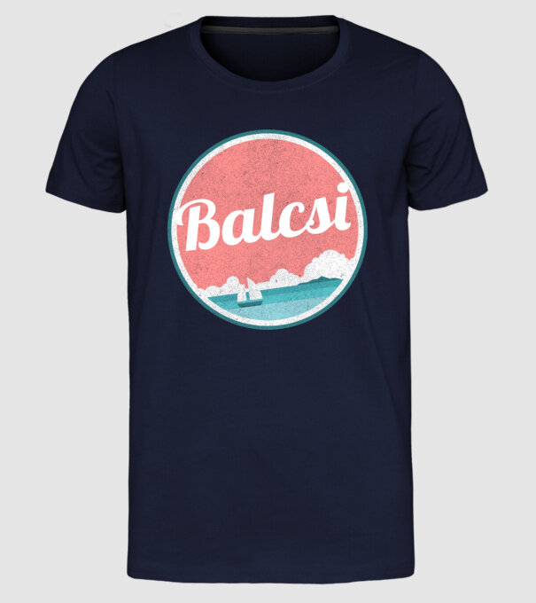 Balcsi retro badge vitorlás minta sötétkék pólón