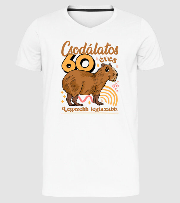 Capybara 60 éves minta fehér pólón