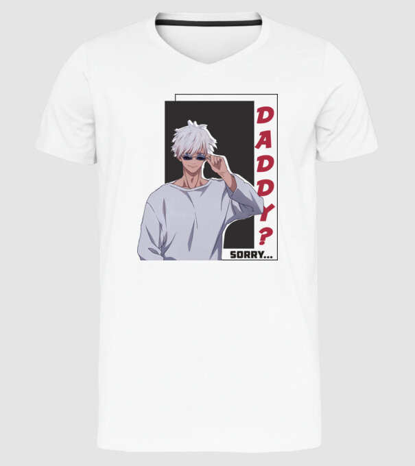 Daddy-sorry-Gojo-Jujutsu Kaisen-fehérre minta fehér pólón