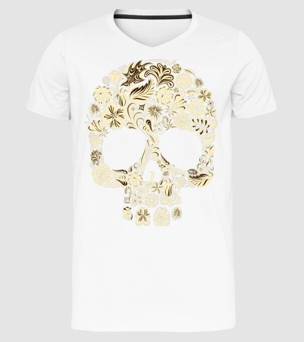 flowerskull minta fehér pólón