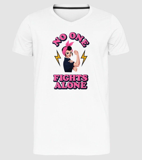 No one fights alone pinup minta fehér pólón