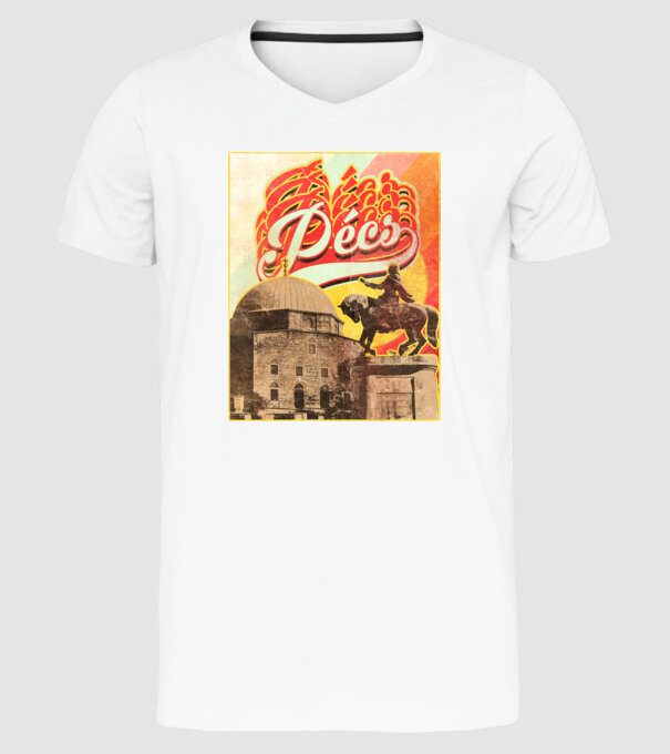 Retro Pécs minta fehér pólón