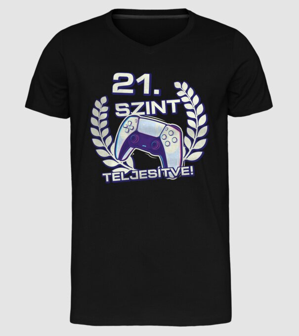 21. szint teljesítve PS5 v2 minta fekete pólón