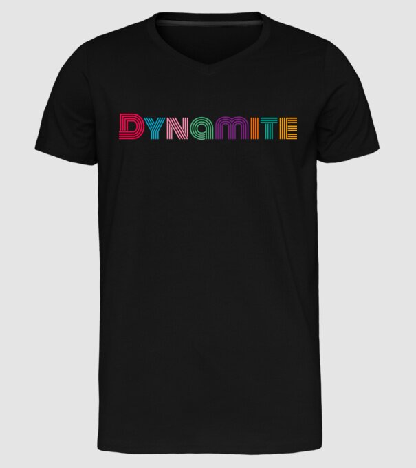 BTS DYNAMITE színes felirat minta fekete pólón