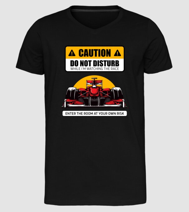 Forma 1 CAUTION DO NOT DISTURB RACE minta fekete pólón
