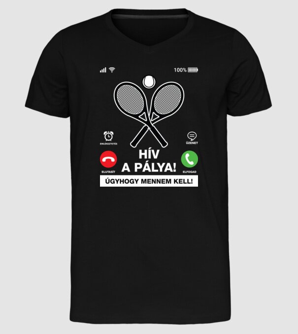 Hív a tenisz pálya minta fekete pólón