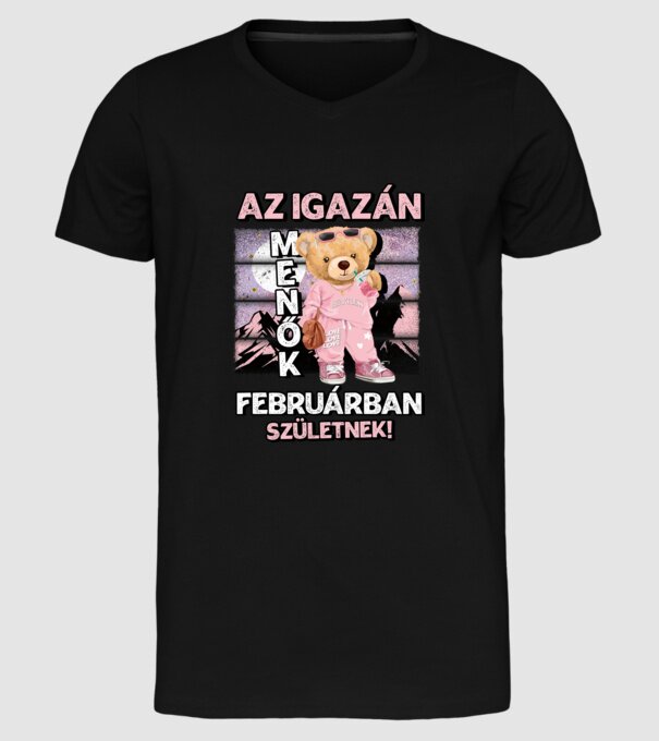 Menő maci csajos FEBRUÁR minta fekete pólón