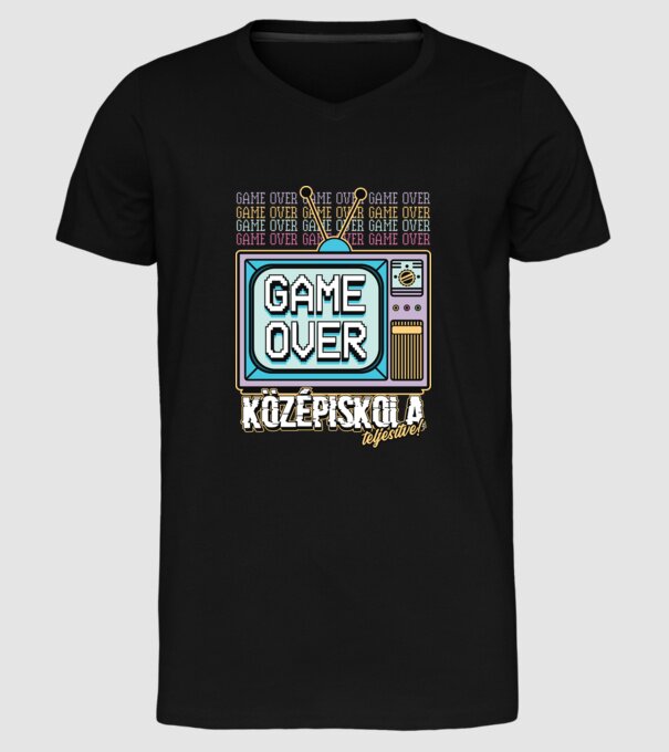 Retro ballagás középiskola teljesítve minta fekete pólón
