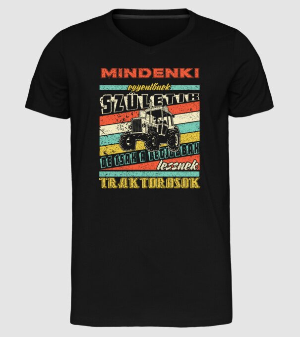 RETRO mindenki egyenlőnek születik TRAKTOROS minta fekete pólón