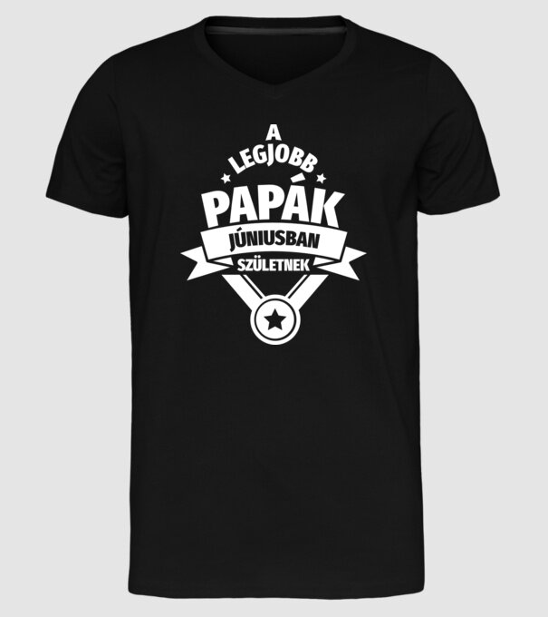 Szimpla csillagos szülinapos papa JÚNIUS minta fekete pólón