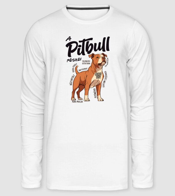A pitbull részei minta fehér pólón