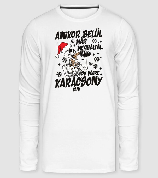 Karácsonyi Csontváz minta fehér pólón