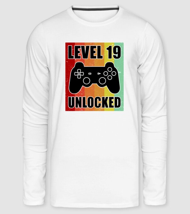 level 19 unlocked retro gamer minta fehér pólón