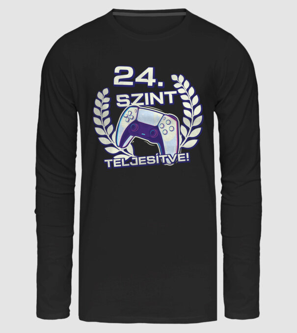 24. szint teljesítve PS5 v2 minta fekete pólón