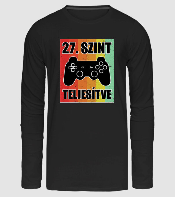 27 szint teljesítve retro gamer minta fekete pólón
