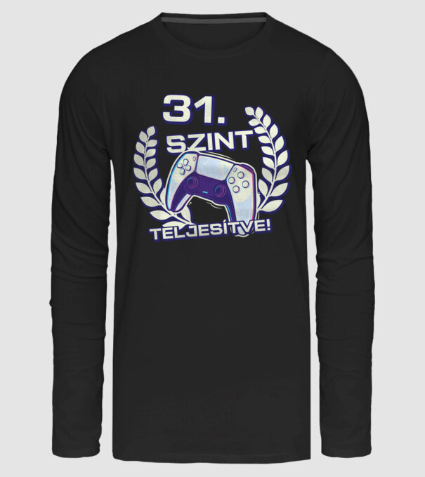 31. szint teljesítve PS5 v2 minta fekete pólón
