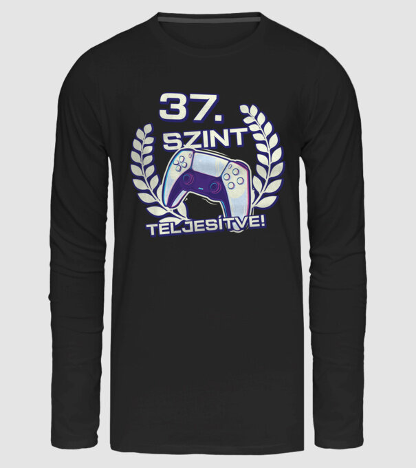 37. szint teljesítve PS5 v2 minta fekete pólón