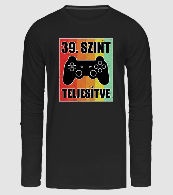 39 szint teljesítve retro gamer minta fekete pólón