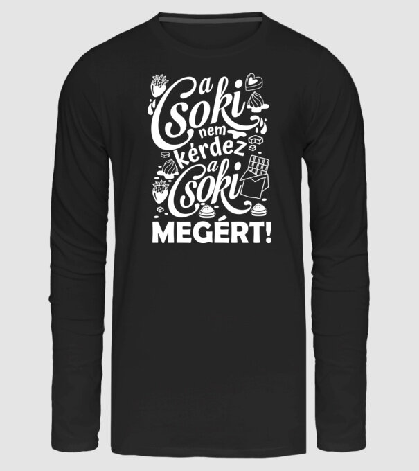A csoki megért minta fekete pólón