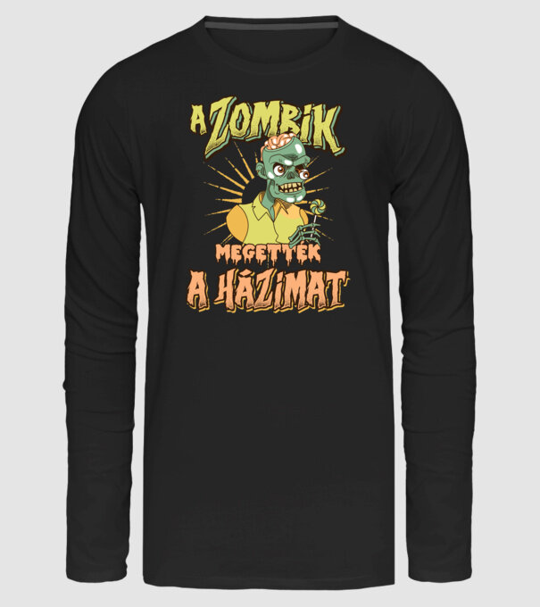 A zombik megették a házim minta fekete pólón