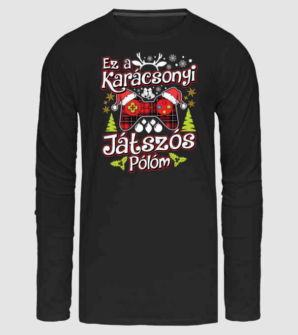 Ez a karácsonyi játszós pólóm minta fekete pólón