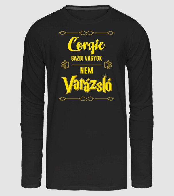 Gazdi vagyok nem varázsló artboard Corgie minta fekete pólón
