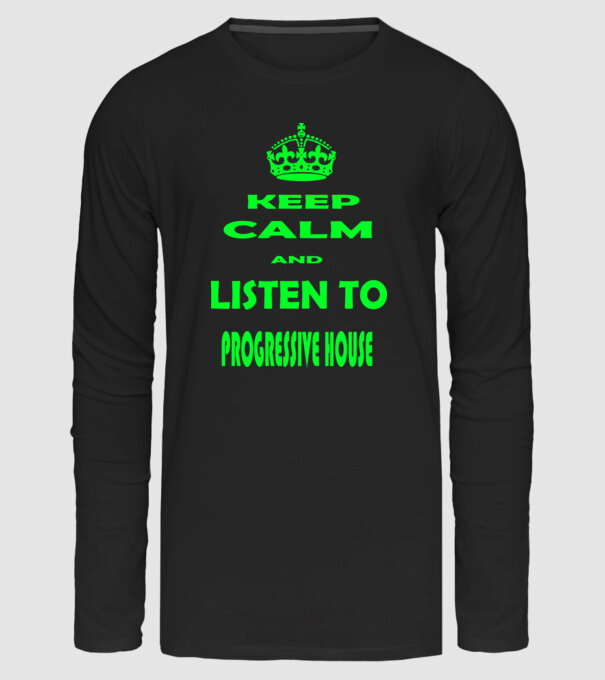 Keep Calm and Listen to prog-house minta fekete pólón