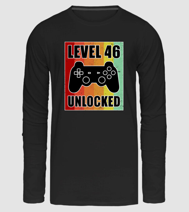 level 46 unlocked retro gamer minta fekete pólón