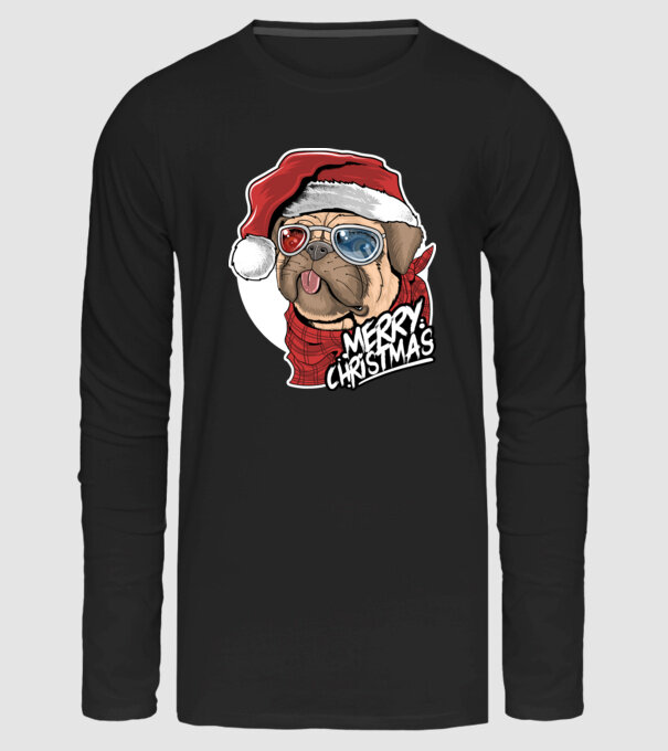 Merry Christmas Mopsz minta fekete pólón