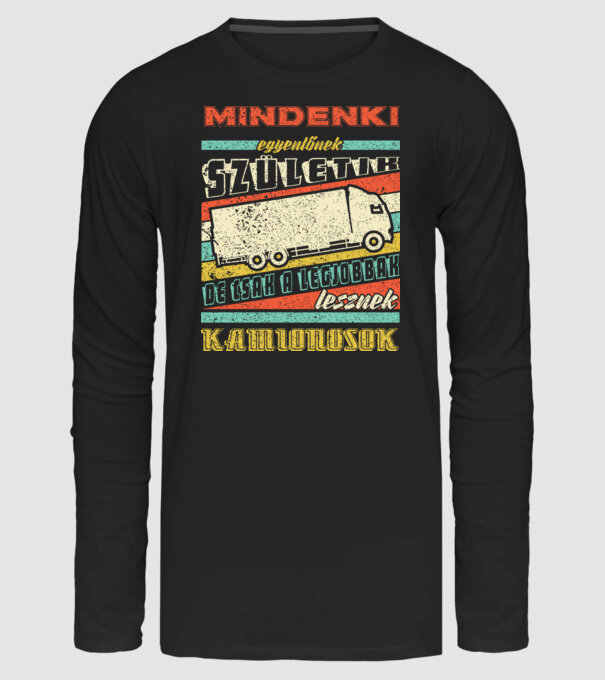 RETRO mindenki egyenlőnek születik KAMIONOS minta fekete pólón