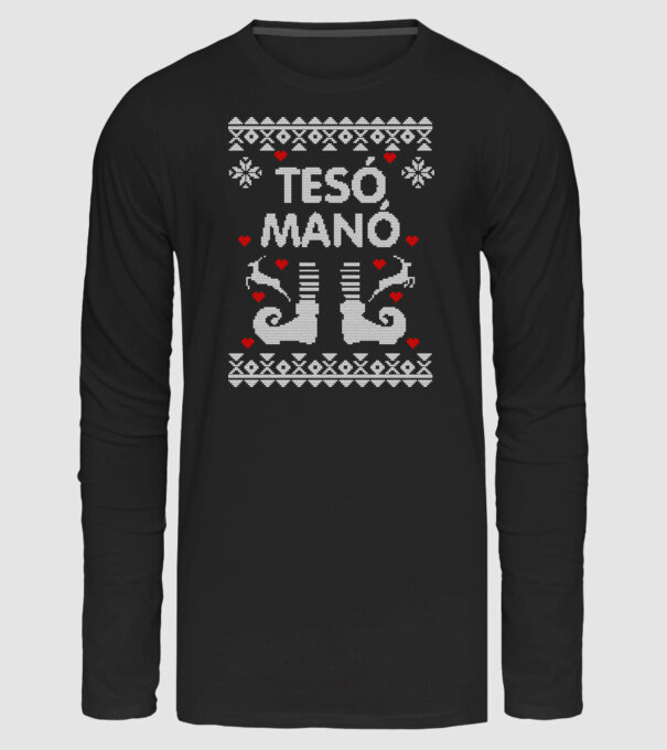Tesó Manó ugly sweater minta fekete pólón