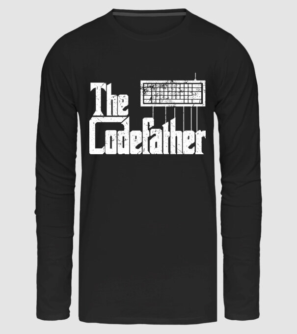 The Codefather programozós póló minta fekete pólón