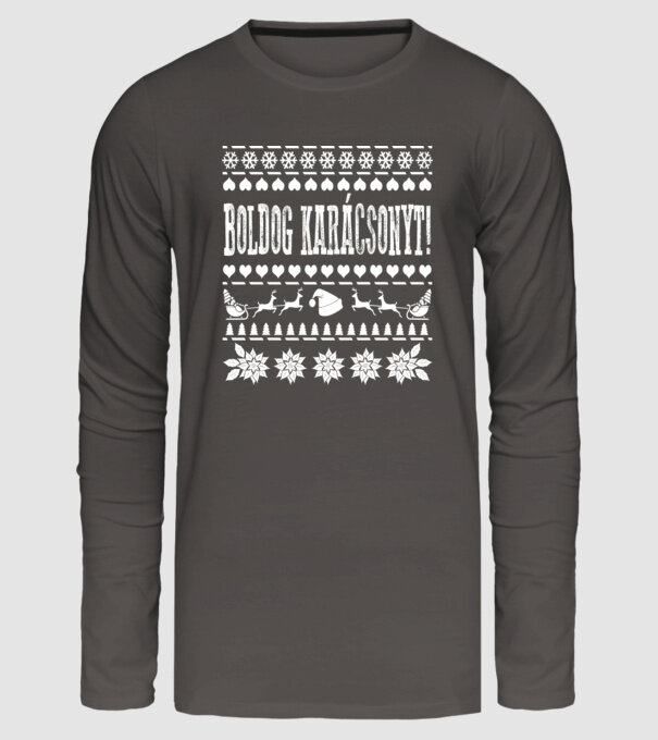 Ugly sweater Boldog karácsonyt! minta sötétszürke pólón