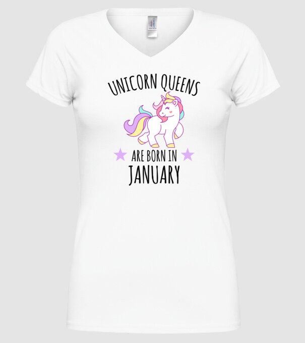 Unicorn queens are born in - January minta fehér pólón