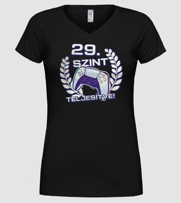 29. szint teljesítve PS5 v2 minta fekete pólón