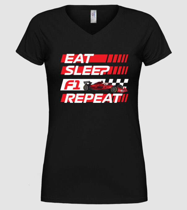 Forma 1 Eat Sleep repeat minta fekete pólón