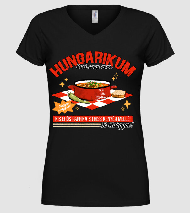 Gulyás leves Hungarikum minta fekete pólón