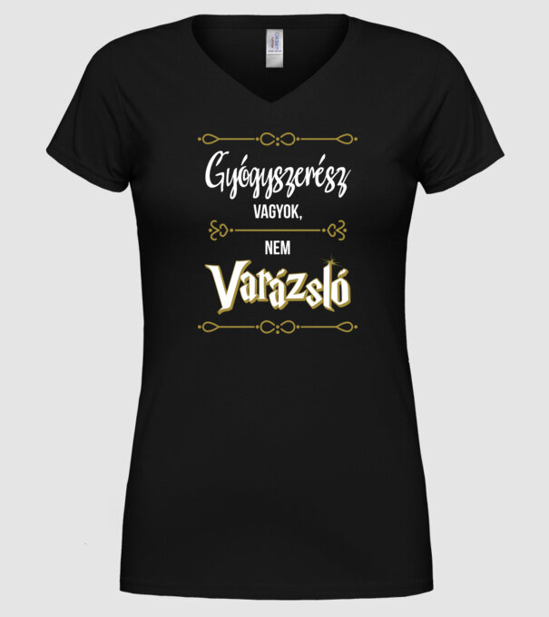 Gyógyszerész vagyok nem varázsló minta fekete pólón