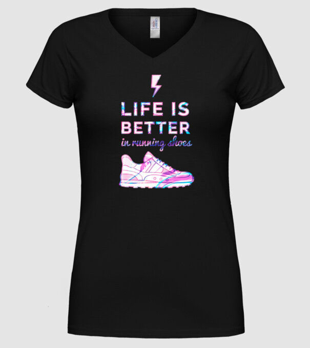 Life is better running shoes HOLO minta fekete pólón