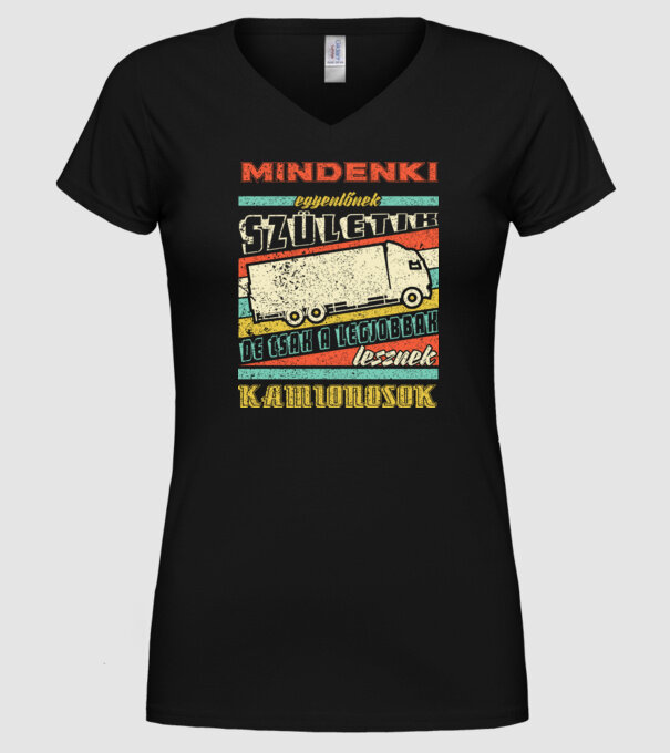 RETRO mindenki egyenlőnek születik KAMIONOS minta fekete pólón