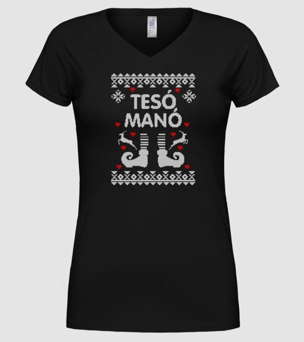 Tesó Manó ugly sweater minta fekete pólón
