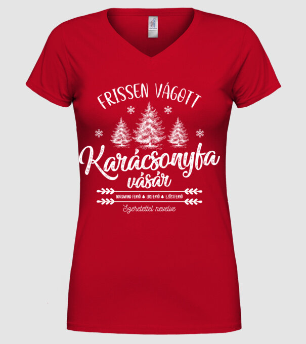 Vintage karácsonyfa vásár minta piros pólón