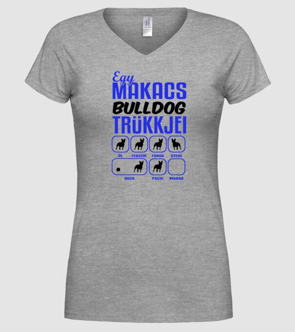 Makacs Franciabulldog minta szürke pólón