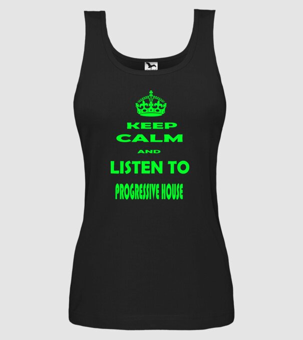 Keep Calm and Listen to prog-house minta fekete pólón