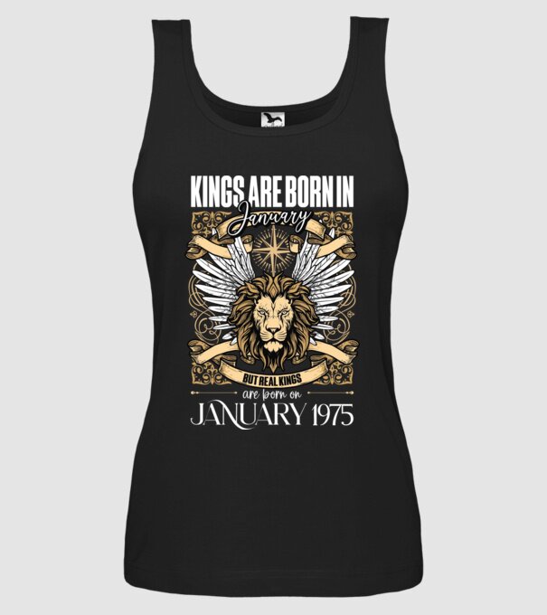 KINGS ARE BORN 1975 - JANUÁR minta fekete pólón