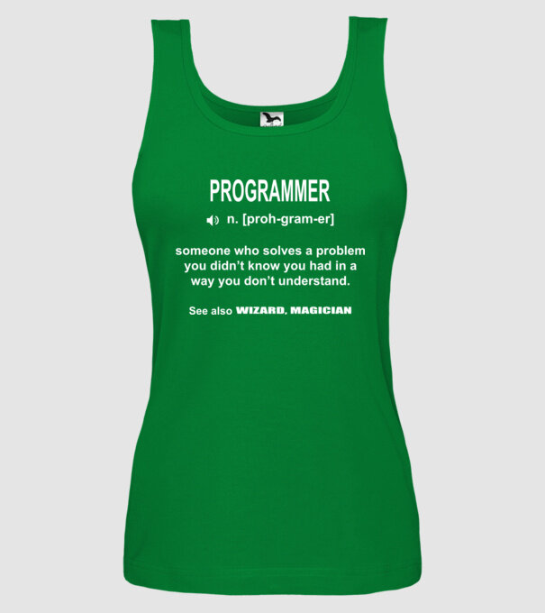 Programmer minta zöld pólón