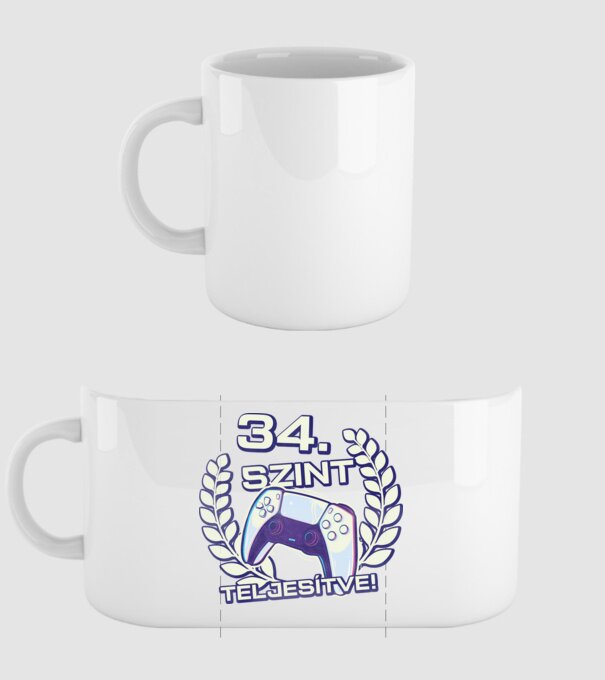 34. szint teljesítve PS5 v2 minta fehér pólón