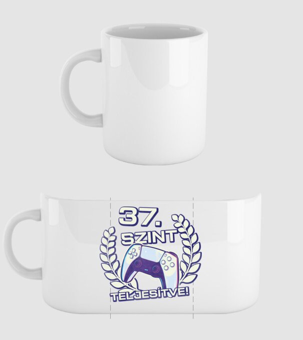 37. szint teljesítve PS5 v2 minta fehér pólón